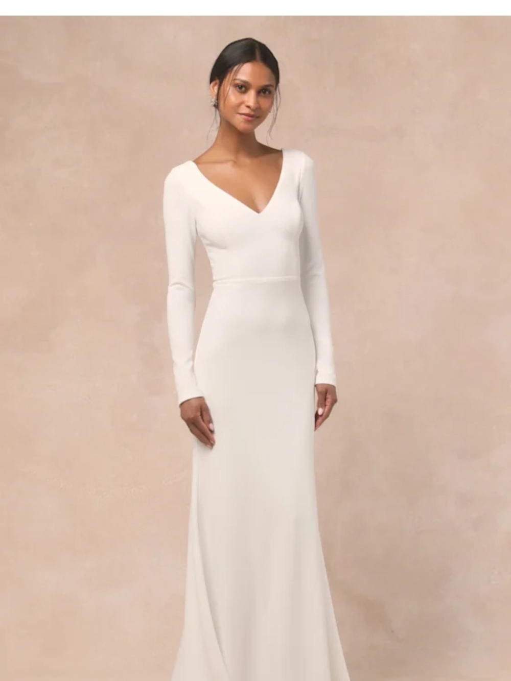 Lulus Elegant White Long-Sleeve V-Neck Dress